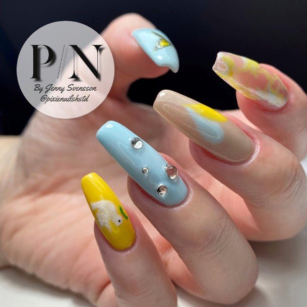 Great Blue And Yellow Nails For Women