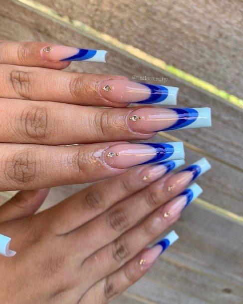 Great Blue French Tip Nails For Women