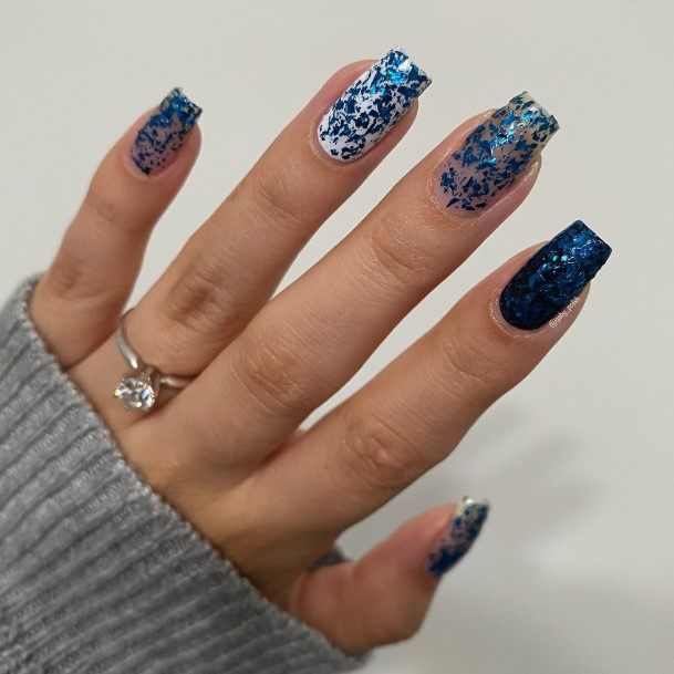 Great Blue Glitter Nails For Women