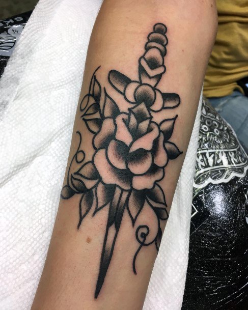 Great Dagger Rose Tattoos For Women