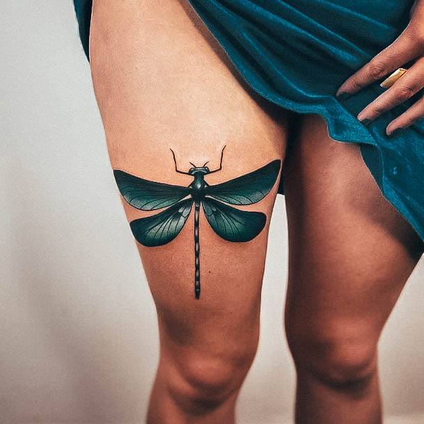 Great Dragonfly Thigh Tattoos For Women