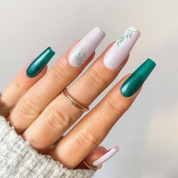 Great Green And White Nails For Women