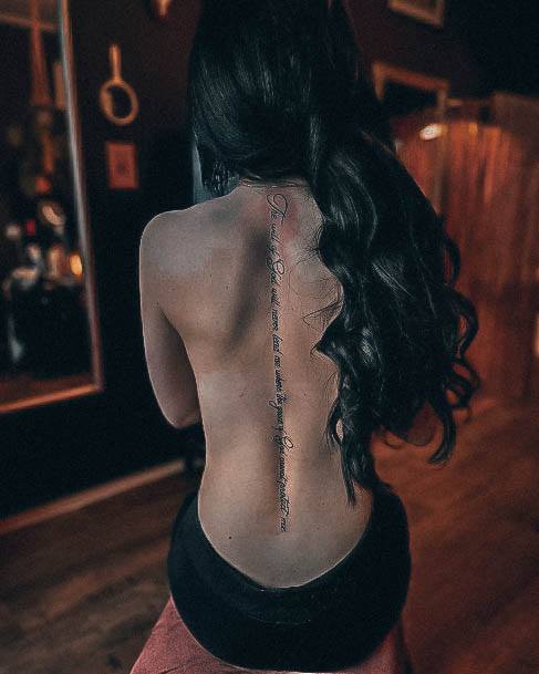 Great Lettering Tattoos For Women Spine