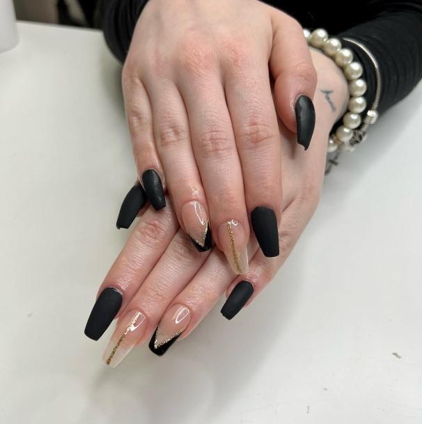 Great Matte Black And Gold Nails For Women