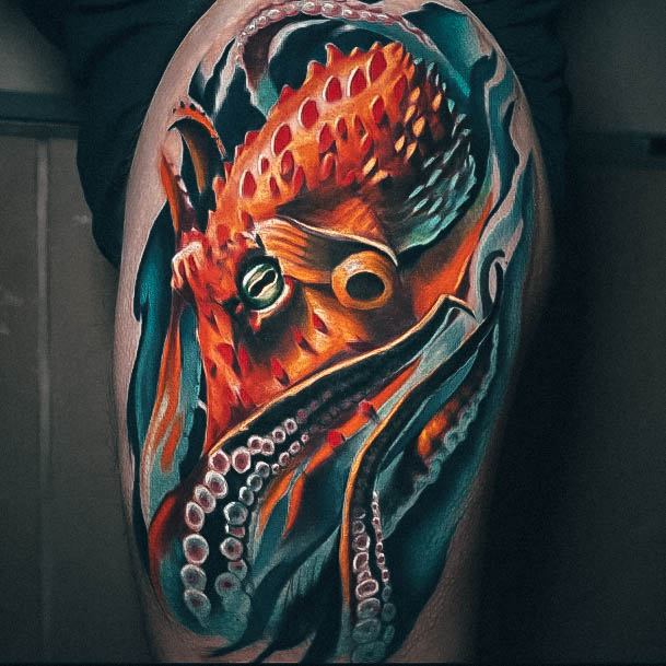 Great Octopus Tattoos For Women Thigh 3d