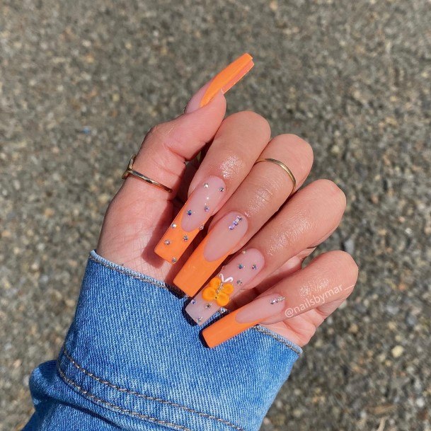 Great Orange French Tip Nails For Women