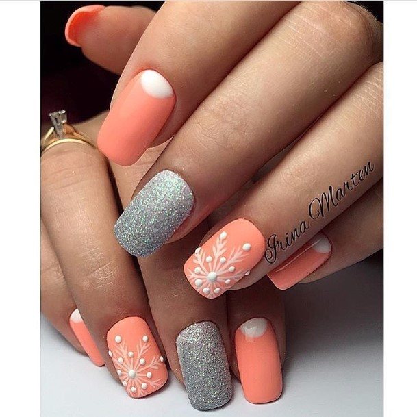 Great Peach Matte Nails For Women