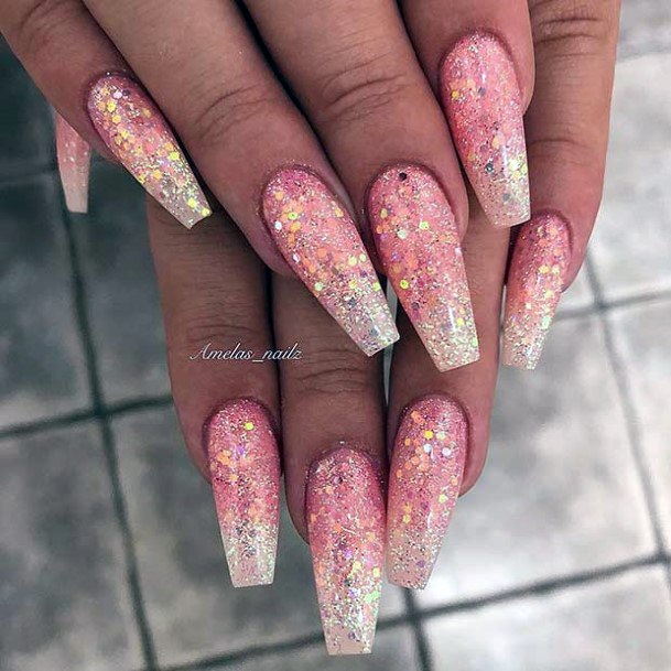 Great Pink Ombre With Glitter Nails For Women