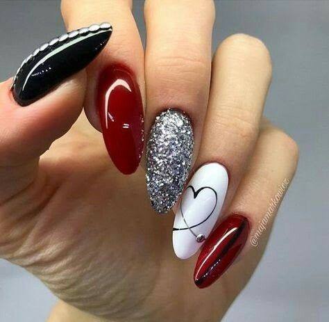 Great Red And Grey Nails For Women
