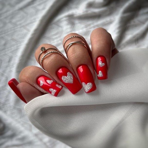 Great Red And Silver Nails For Women
