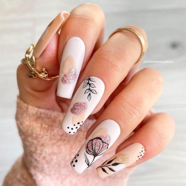 Great White With Flowers Nails For Women