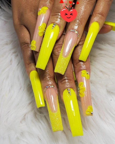 Top 100 Best Yellow Nails With Diamonds For Women - Bling Fingernails