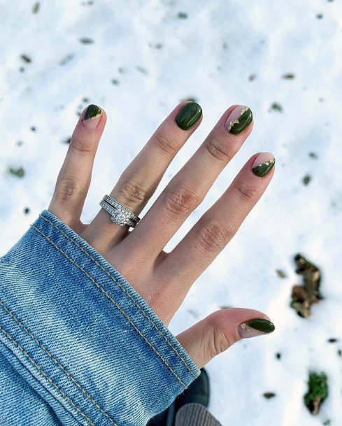 Green And Gold Nail Design Women