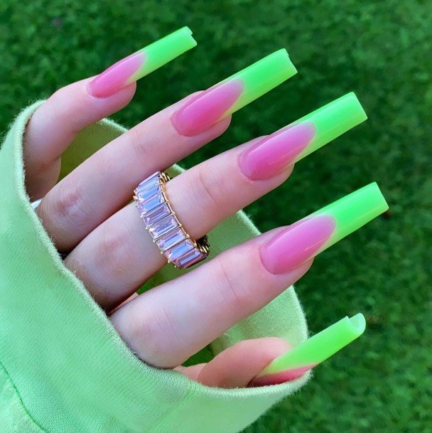 Green And Pink Female Nail Designs