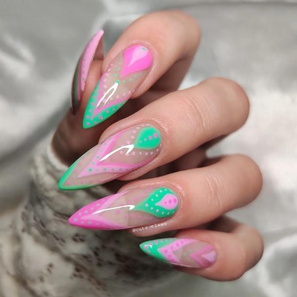 Green And Pink Girls Nail Ideas