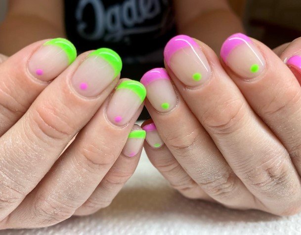 Green And Pink Nail For Ladies