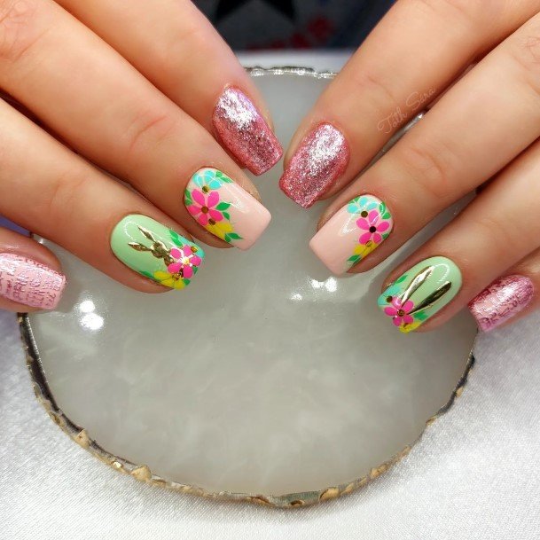 Green And Pinkic Womens Green And Pink Nail Designs