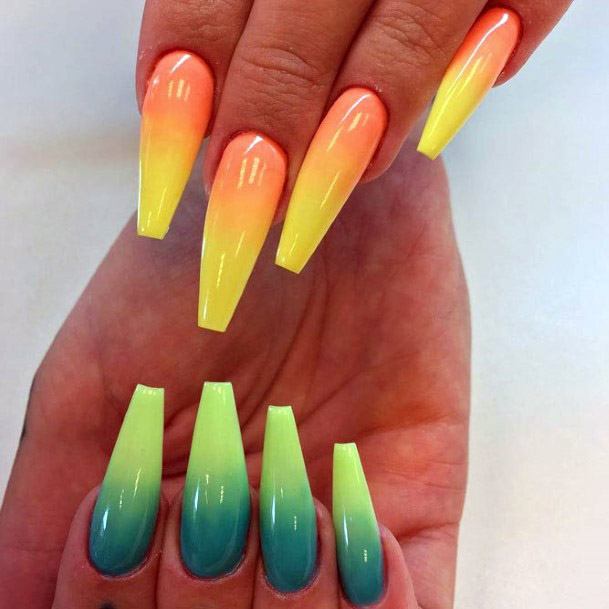 Green And Sunrise Yellow Ombre Nails Women