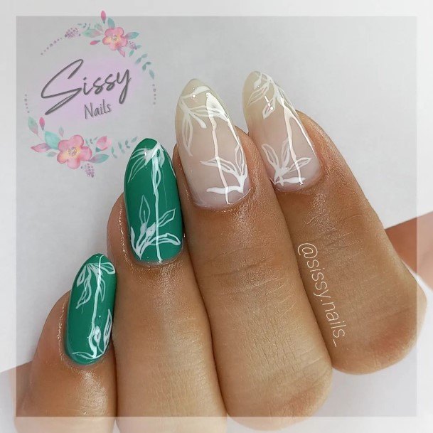 Green And White Womens Nail Designs