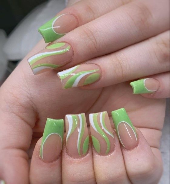 Green And White Womens Nails