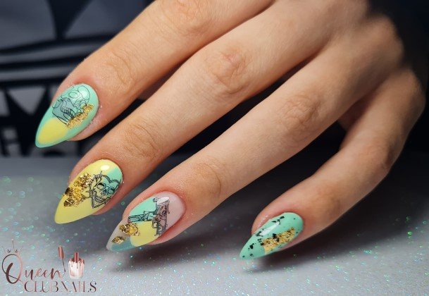 Green And Yellow Nails Feminine Ideas