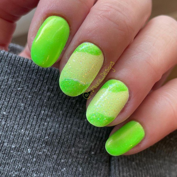 Green And Yellow Womens Nail Ideas