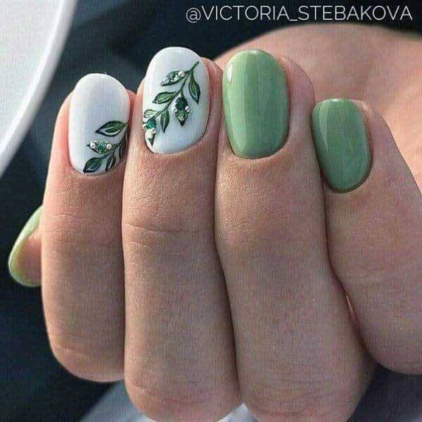 Green Colored Gel Painted Nails