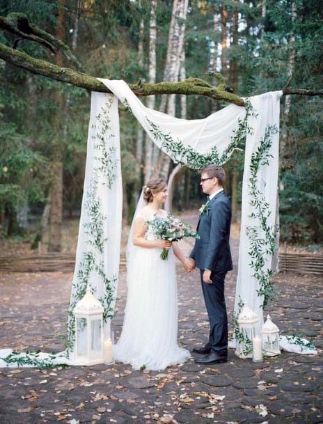 Green Creepers On White Fabric Wedding Tree Decor