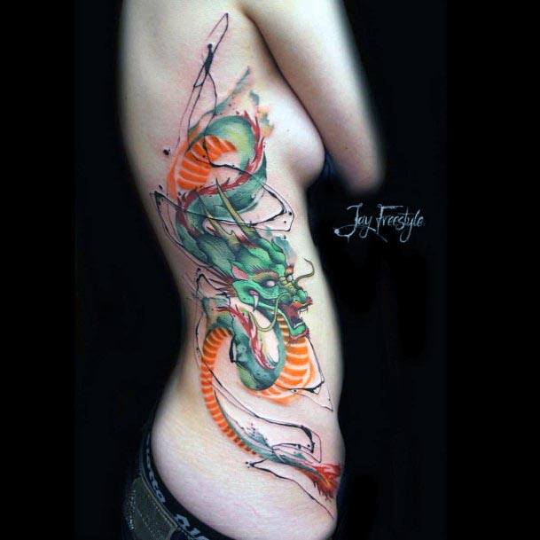 Green Dragon Watercolor Tattoo Women