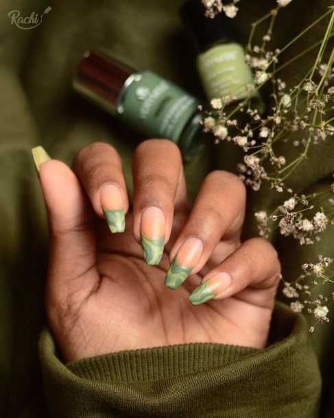 Green French Tip Girls Nail Ideas