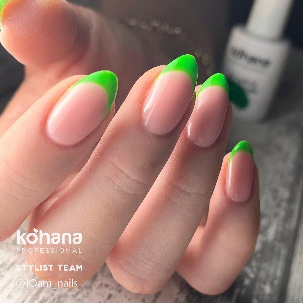 Green French Tip Nail Design Inspiration For Women