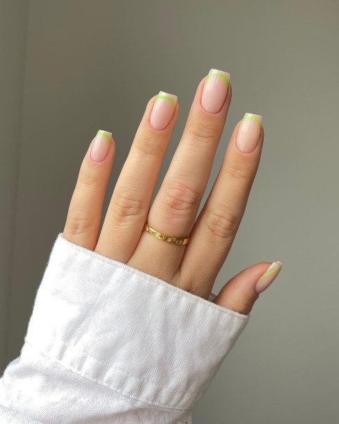 Green French Tip Nail Feminine Designs