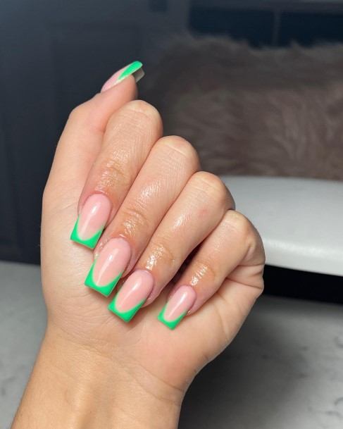 Green French Tip Nail For Ladies