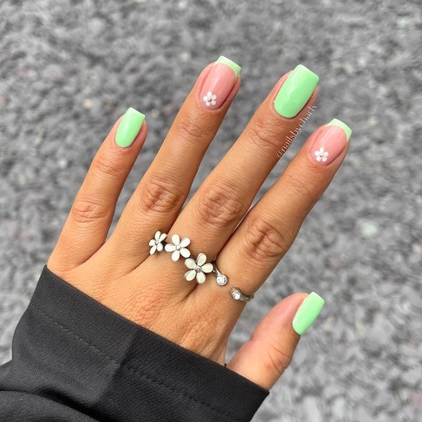 Green French Tip Nails Feminine Ideas