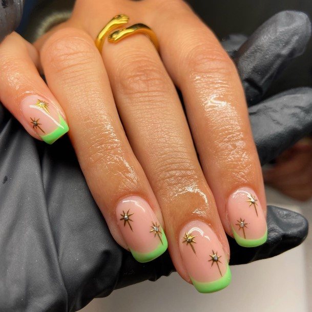 Green French Tip Nails For Girls