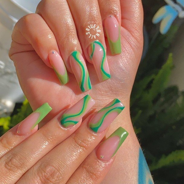 Green French Tip Womens Nail Designs