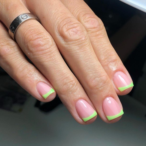 Green French Tip Womens Nail Ideas