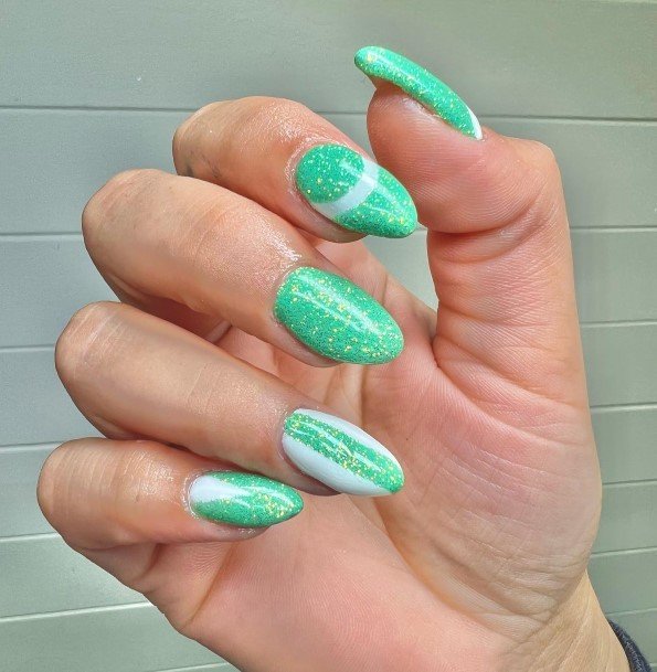 Green Glitter Nails For Girls