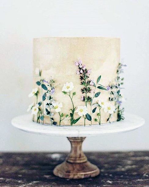 Green Leafy Stalks On Pristine White Rustic Wedding Cake Art