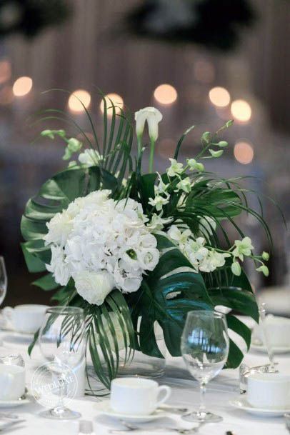 Green Leaves And White Wedding Flower Centerpieces