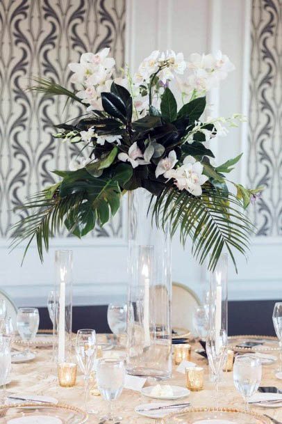 Green Leaves And White Wedding Flowers