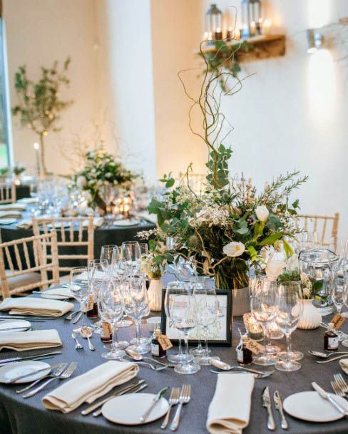 Green Leaves Winter Wedding Flowers Table