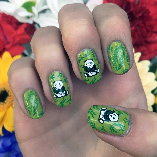 Green Nails With Panda