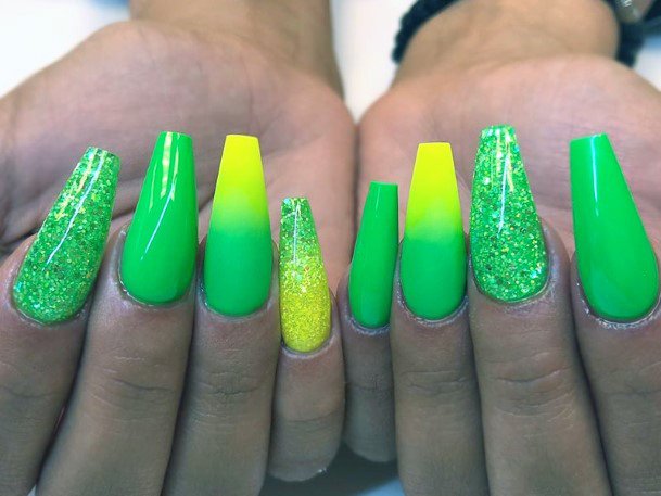 Green Neon Colors Ombre Nails
