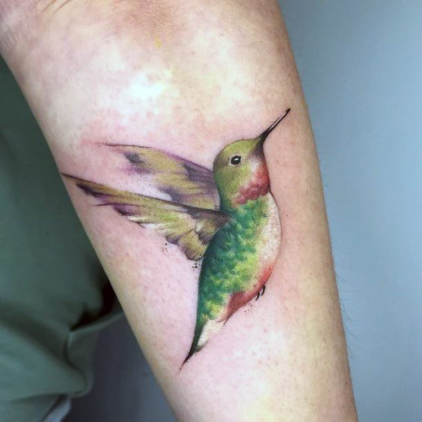 Green Shaded Bird Tattoo Womens Hands