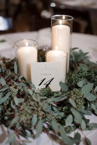 Greenery And Candles Simple Wedding Centerpiece Ideas