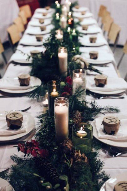 Greenery Table Runner Centerpiece Winter Candle Wedding Decoration Inspiration