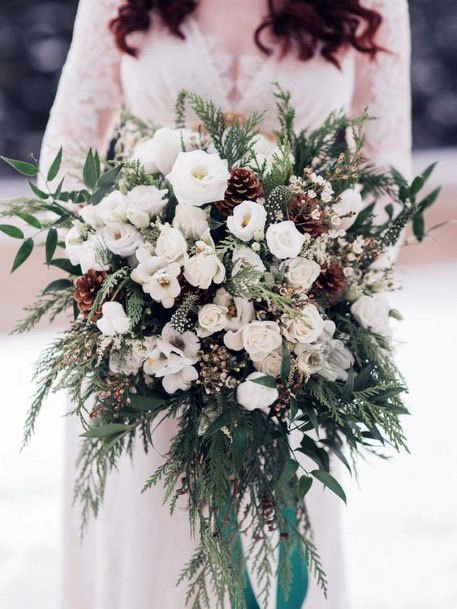 Greenery White Winter Floral Bouquet For Wedding Inspiration