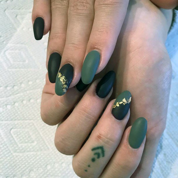 Greenish Grey Moss Like Nails With Golden Glitters Women