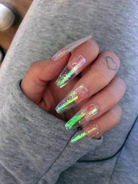 Greenish Iridescent Nails Women